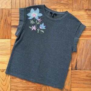Mavi Women’s Sleeve Tee with Floral Embroidery - Dark Gray